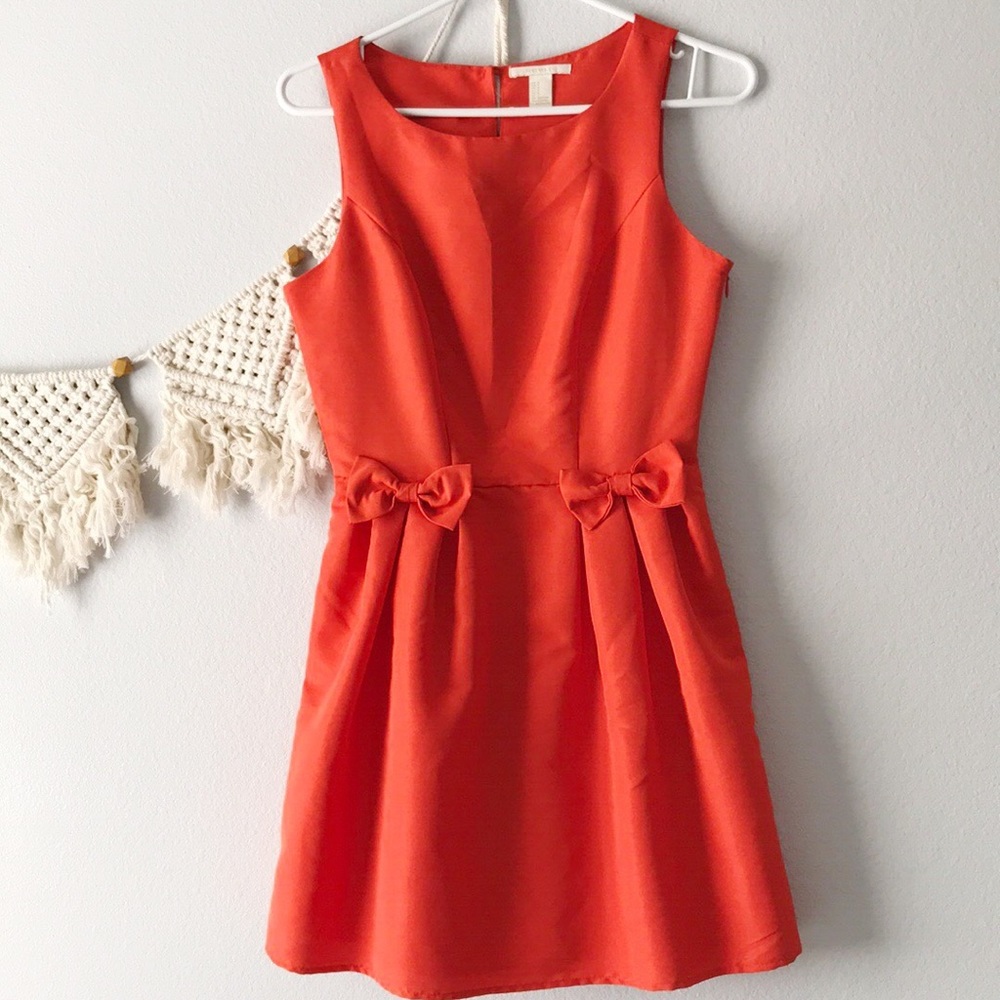 F21 Coral Pleated Bow Dress